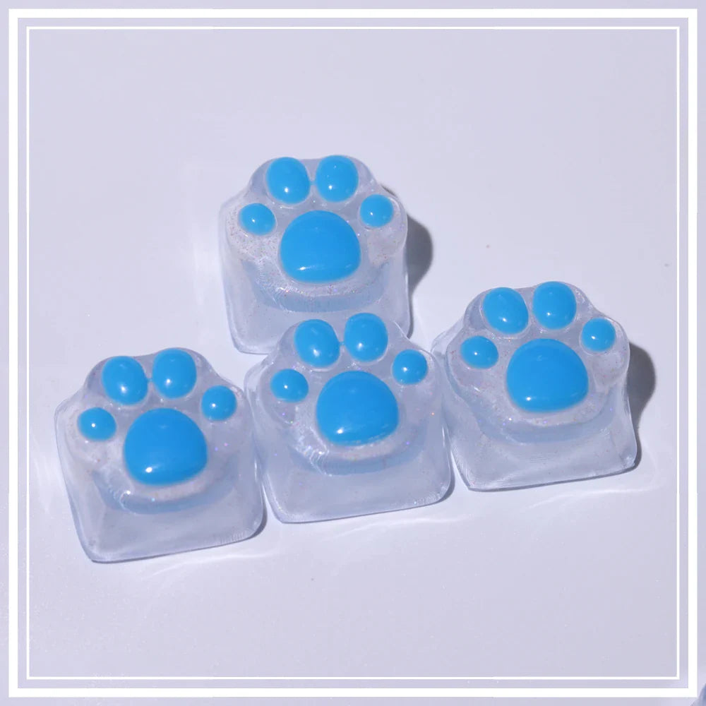 Purple Translucent Cat Paw Anime Kawaii Cute Keycap Cross Axis Backlit RGB Mechanical Keyboard Pink Cyan Custom ESC WASD Cap