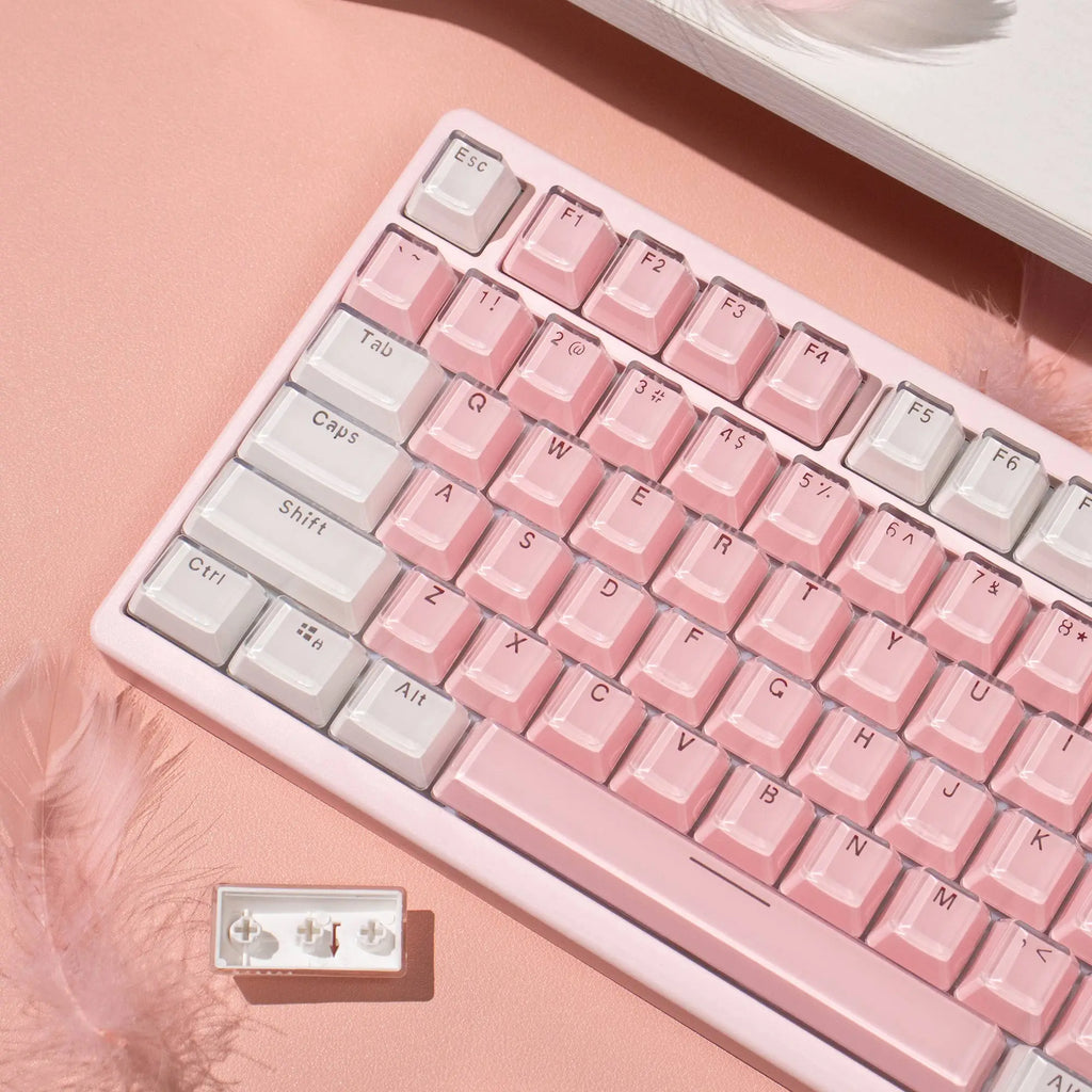 Crystal White Pink Jelly Keycaps OEM profile 104 Keys ABS Double shot keycaps set for MX Switches Mechanical Keyboard