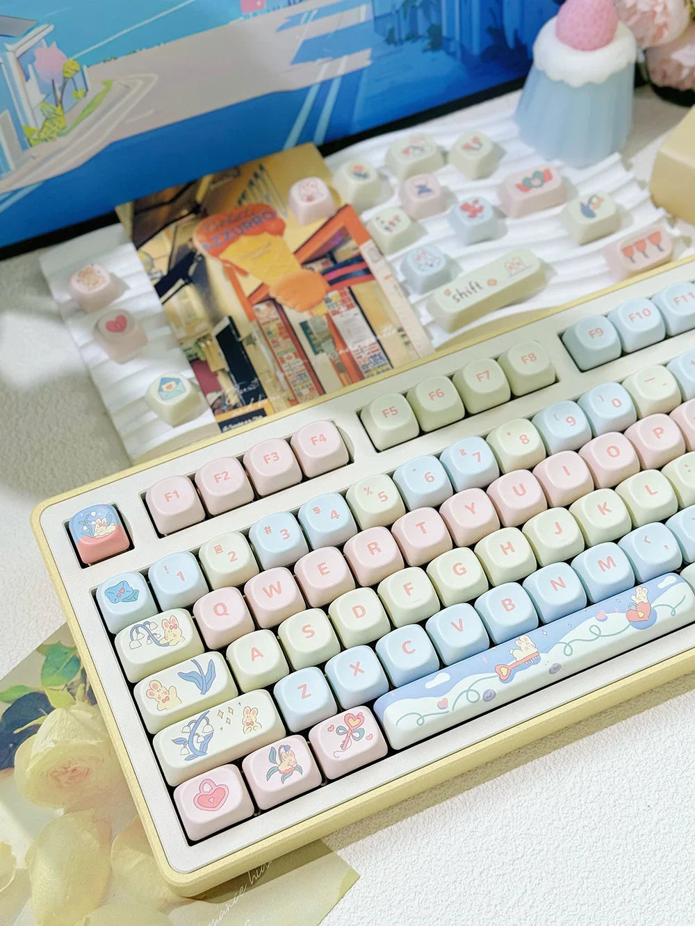 95 Keys MOA Profile PBT Keycaps for 61/64/68/84/75/87Keys Gaming Mechanical Keyboard AULA F75 GMK67 GMK87 Cartoon Cute Key Caps