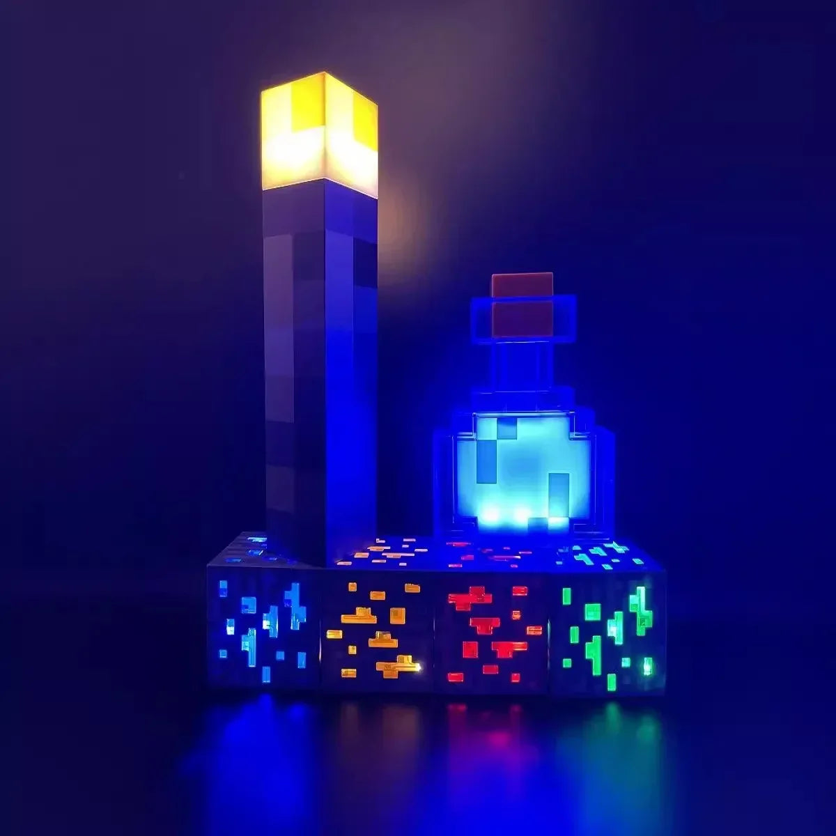 NEW Pixel Game Prop Models Torch and Color-changing Bottle Night Light Plastic Mineral Lamp Ornaments Holiday Party Gifts