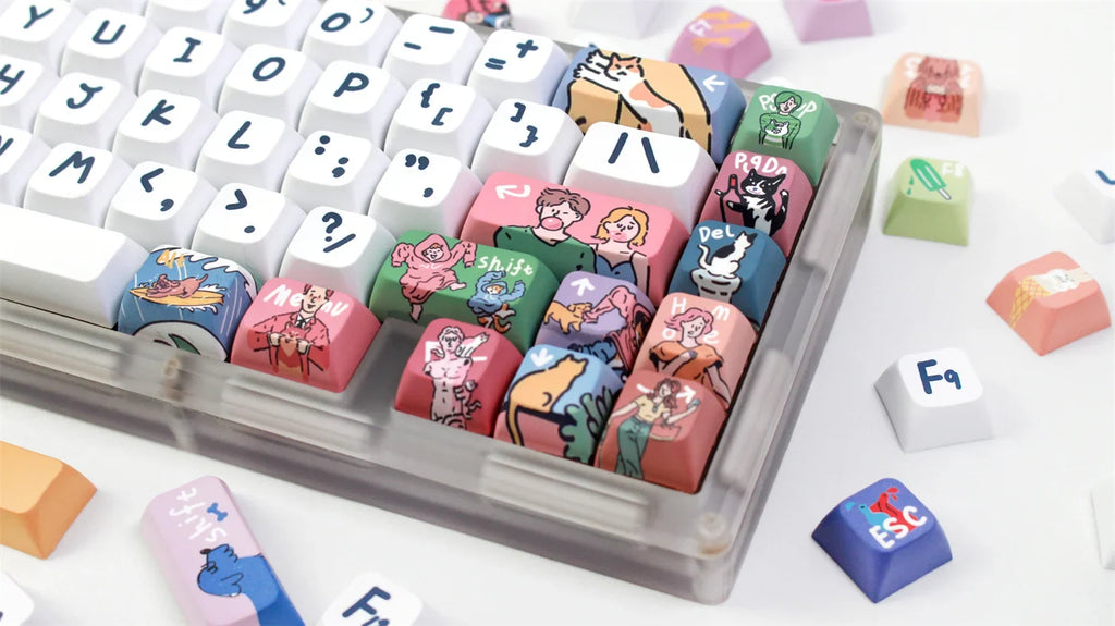 Kjeow Sea Wave Theme Keycaps PBT HM XDA Profile Cartoon Surfer 123 Keys Dye-Sublimation for Custom Mechanical Gaming Keyboard