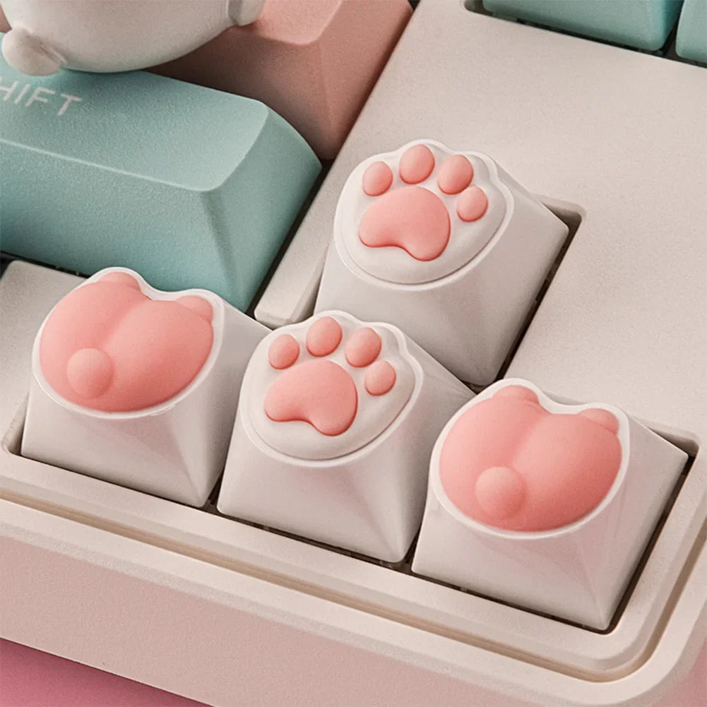 4Pcs Girl Mechanical Keycap 3D Anime Pink Keyboard Cross Axis Personalized Cat Paw Keycap Keyboard Decoration