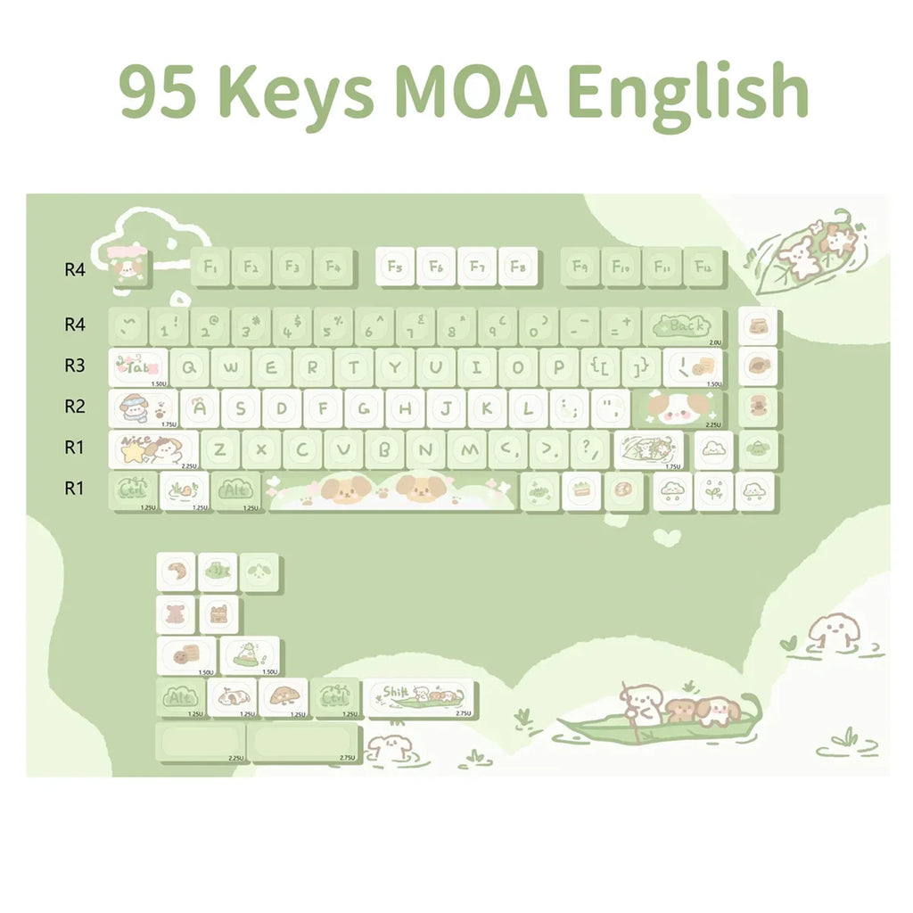 95Keys MOA Profile Keycaps Cartoon Dog Cat Theme PBT Key Caps for GMK67 GMK87 61/64/68/84/75/87 Keys Gaming Mechanical Keyboard