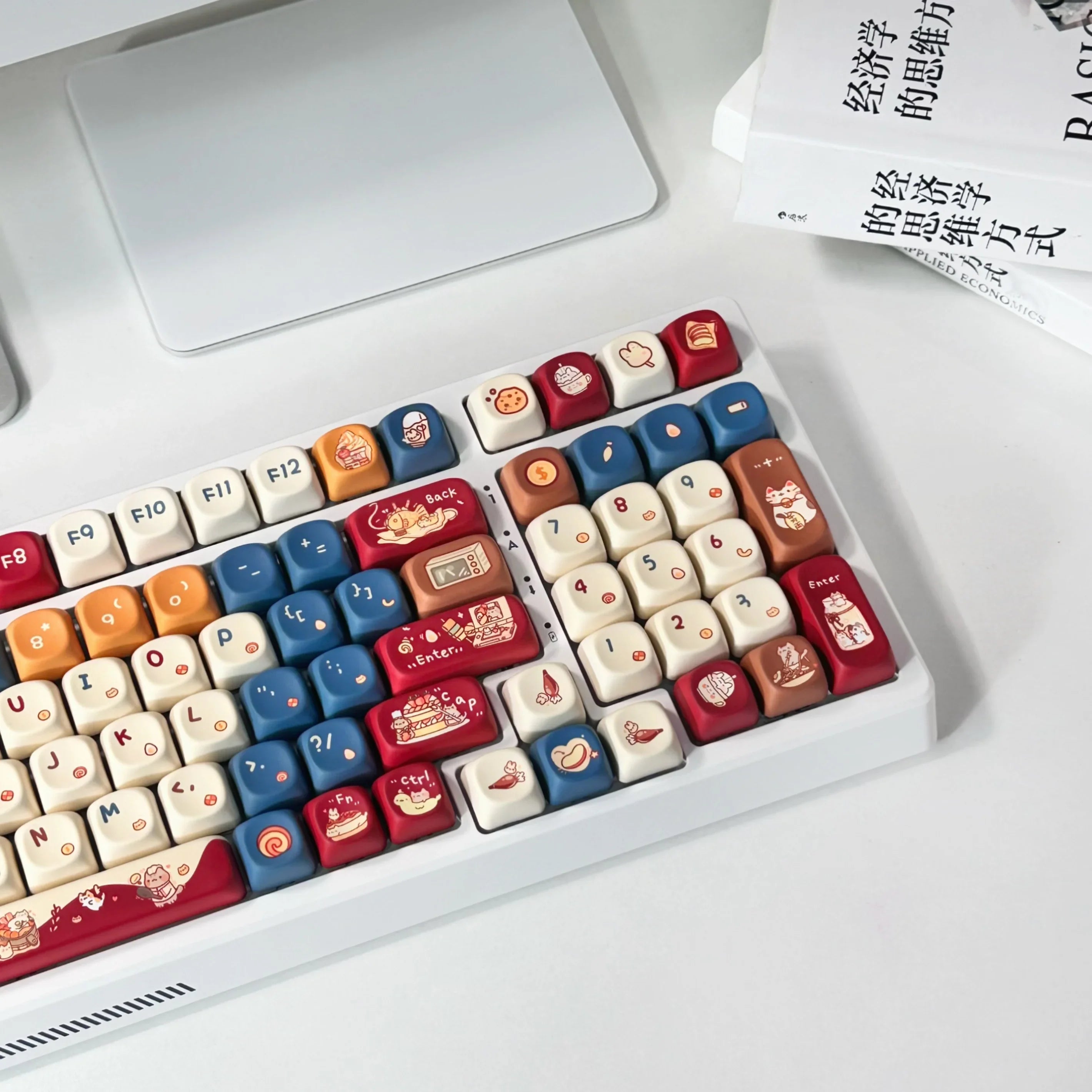 Meow Chef Keycap Set PBT Sublimation Cat Kitchen Cute Keycaps 131 Keys MOA Profile Red Blue Key Caps for DIY Mechanical Keyboard