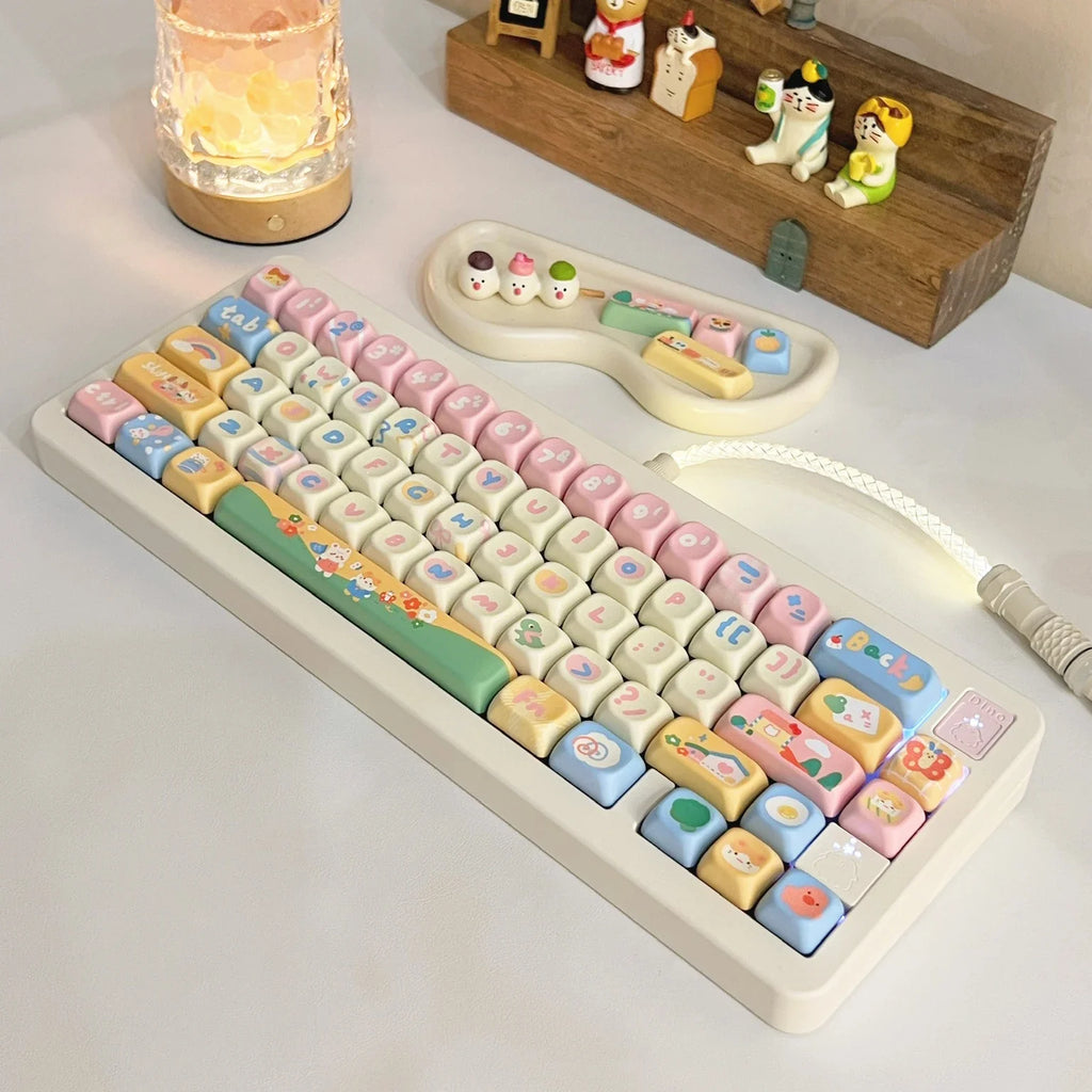 Customized Keycap Cute Kindergarten Theme 133/141 Key Eoa Height Pbt Five Sided Heat Sublimation Cartoon Mechanical Keyboard Cap