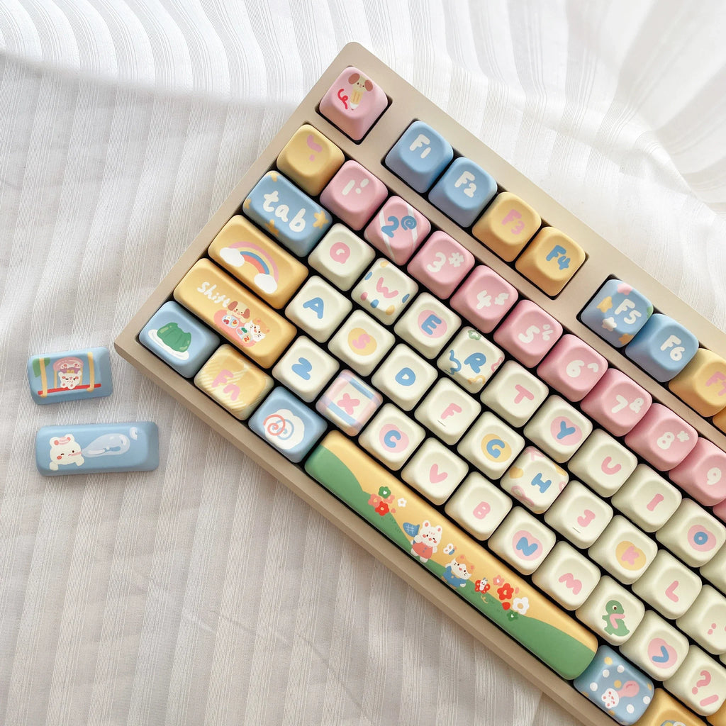 Customized Keycap Cute Kindergarten Theme 133/141 Key Eoa Height Pbt Five Sided Heat Sublimation Cartoon Mechanical Keyboard Cap