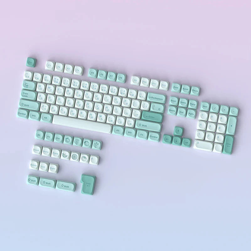 Keycap Mint Cool Cyan Series Moa Height 125 Pieces Full Set Pbt Material Color Blocked Mechanical Keyboard Thermal Sublimation ﻿