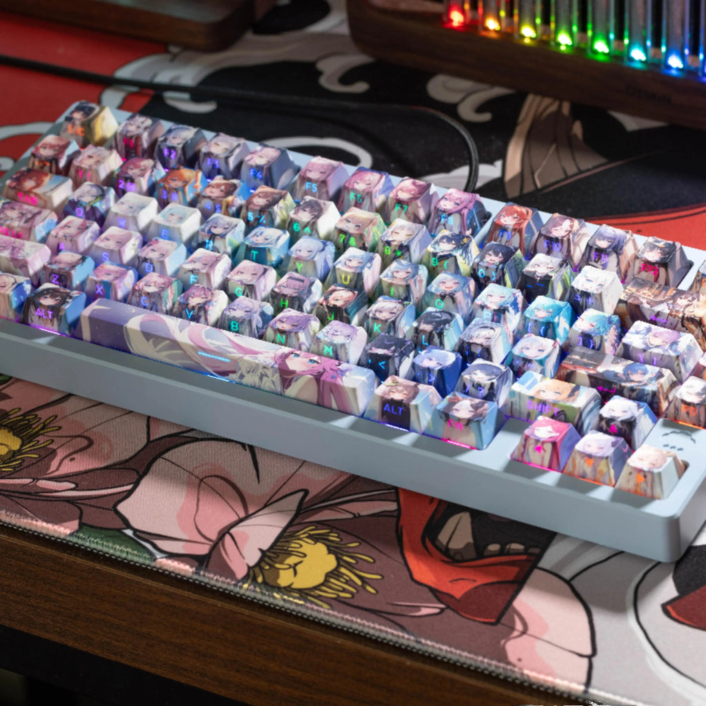 Anime Girls Smile Album Theme Keycap Set 130 Keys Cherry Profile PBT Dye-sublimation MX Switch Keycaps for Mechanical Keyboards