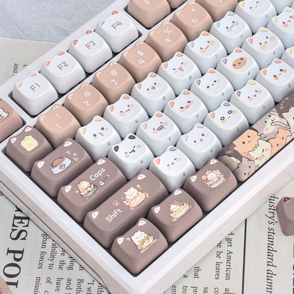Cute Meow Keycaps Cat Head MAO Profile PBT Key Cap Dye Sublimation for MX Mechanical Keyboard KeyCap Keyboards Accessories