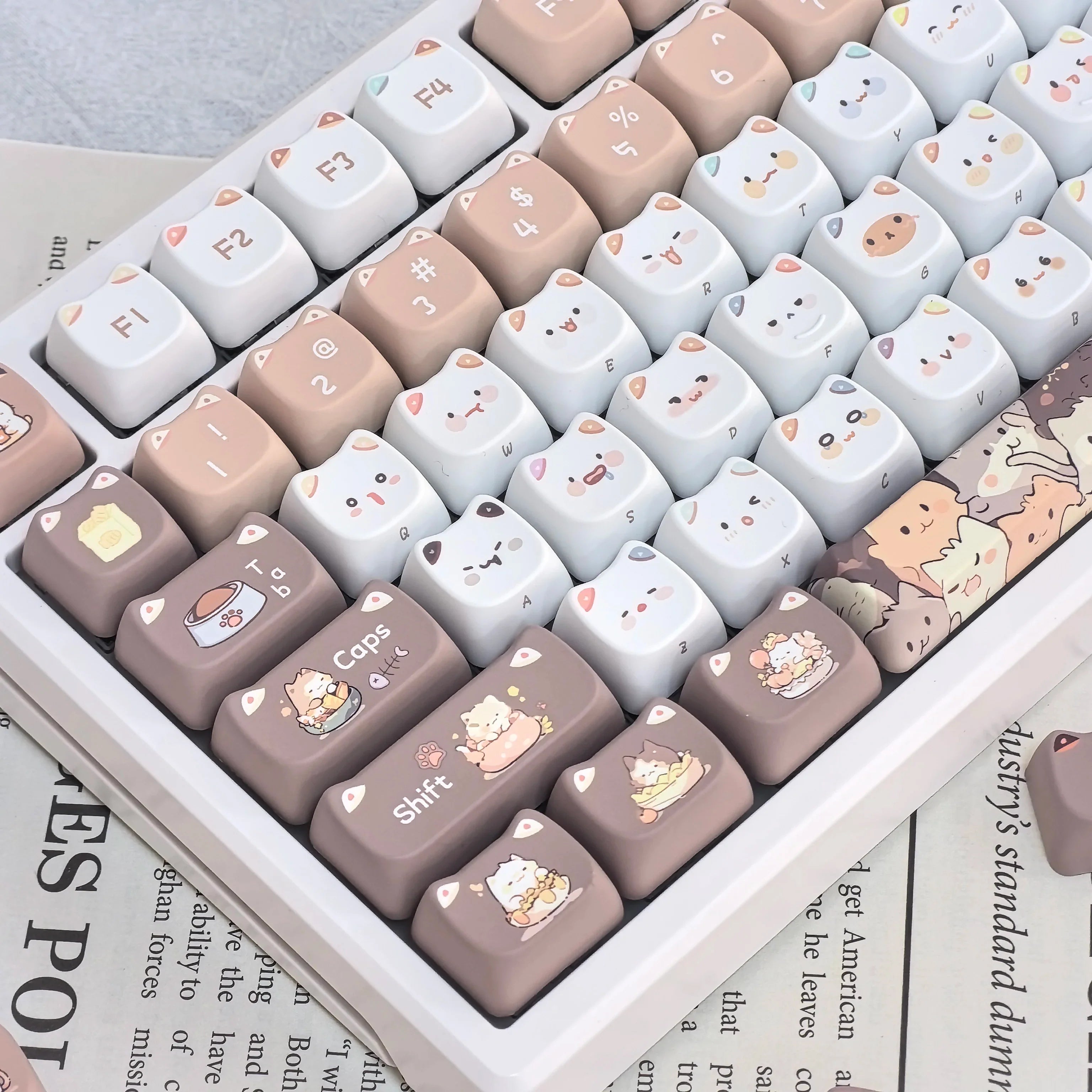 Cute Meow Keycaps Cat Head MAO Profile PBT Square Key Cap Thermal Sublimation Mechanical Keyboard Keycap Cat Set For Girls Gift