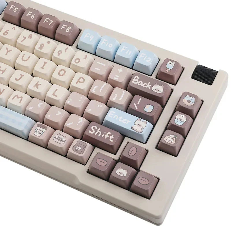 125/135 Keys Coffee Dessert cat Keycaps MOA MDA Profile PBT Dye Sublimation Keycap For MX Switch Mechanical Keyboard