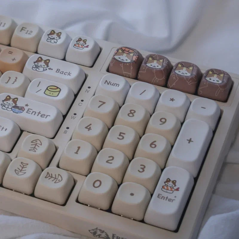 Cats Eat Japanese Food Keycaps Custom PBT MOA Profile Key Cap Cute Dye Sublimation Cartoon Anime Point Keycap Gaming Keyboard