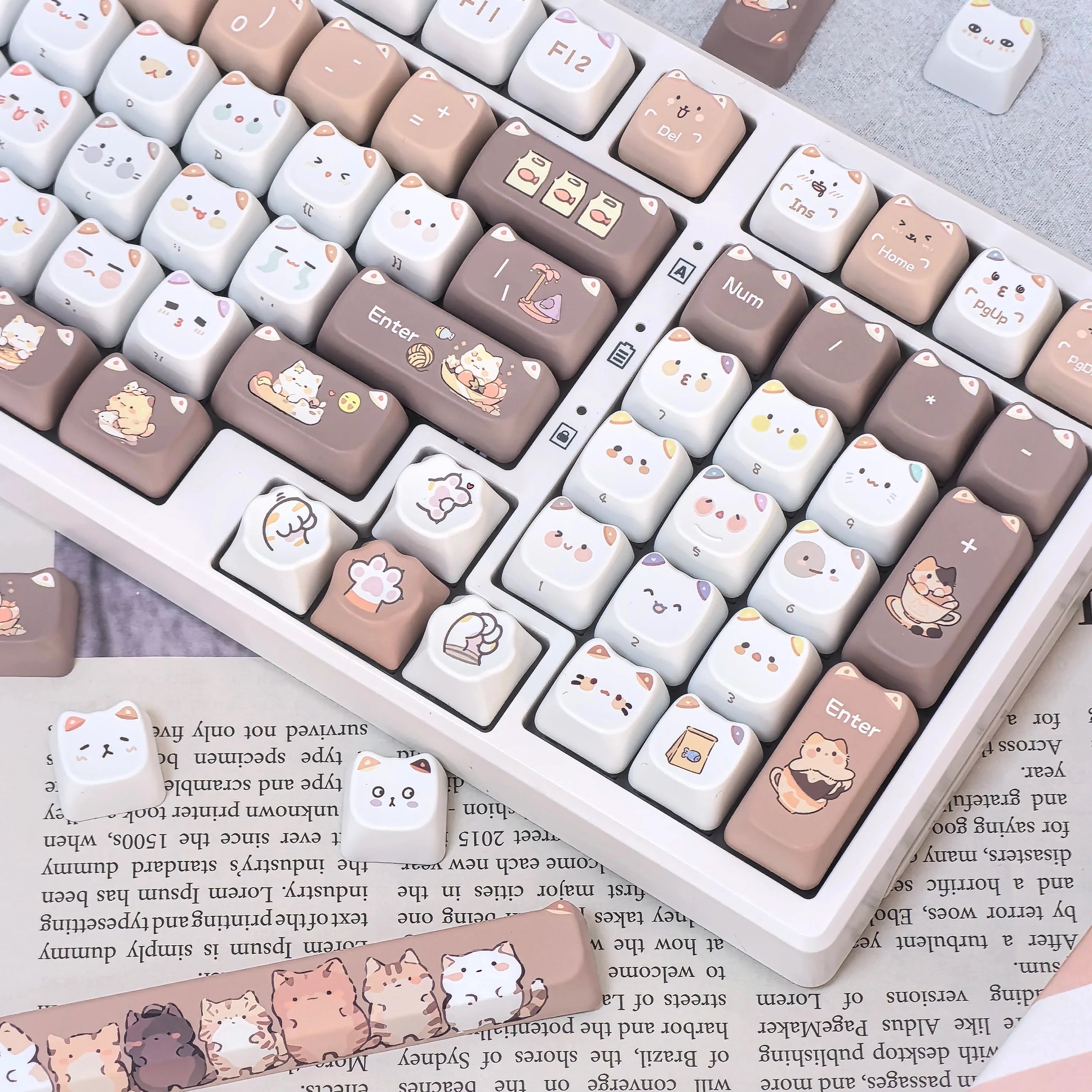 Cute Meow Keycaps Cat Head MAO Profile PBT Key Cap Dye Sublimation for MX Mechanical Keyboard KeyCap Keyboards Accessories
