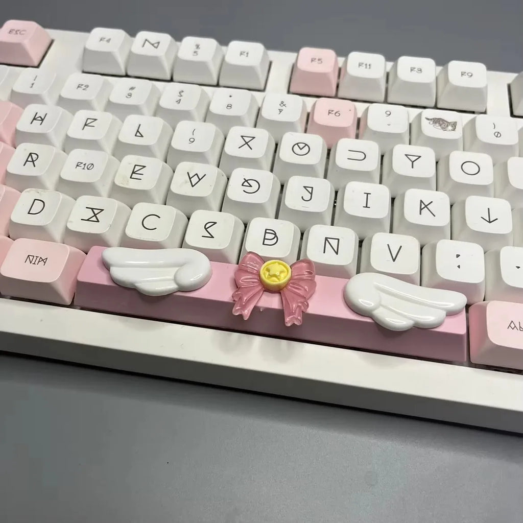 DIY Cute Magic Love Wings Keycap 6.25u Spacebar Game Mechanical Keyboard Cross Axis Pink Bow Keycap