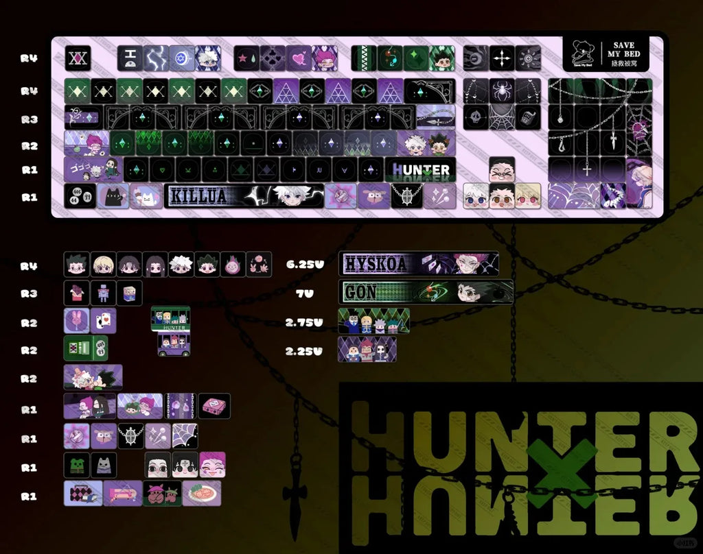 Hunter x Hunter Keycaps Anime Chreey Keycaps 142 Keys Gift Cute DYE Sublimation Mechanical Keyboard 2.25 U 2.75U for Alice
