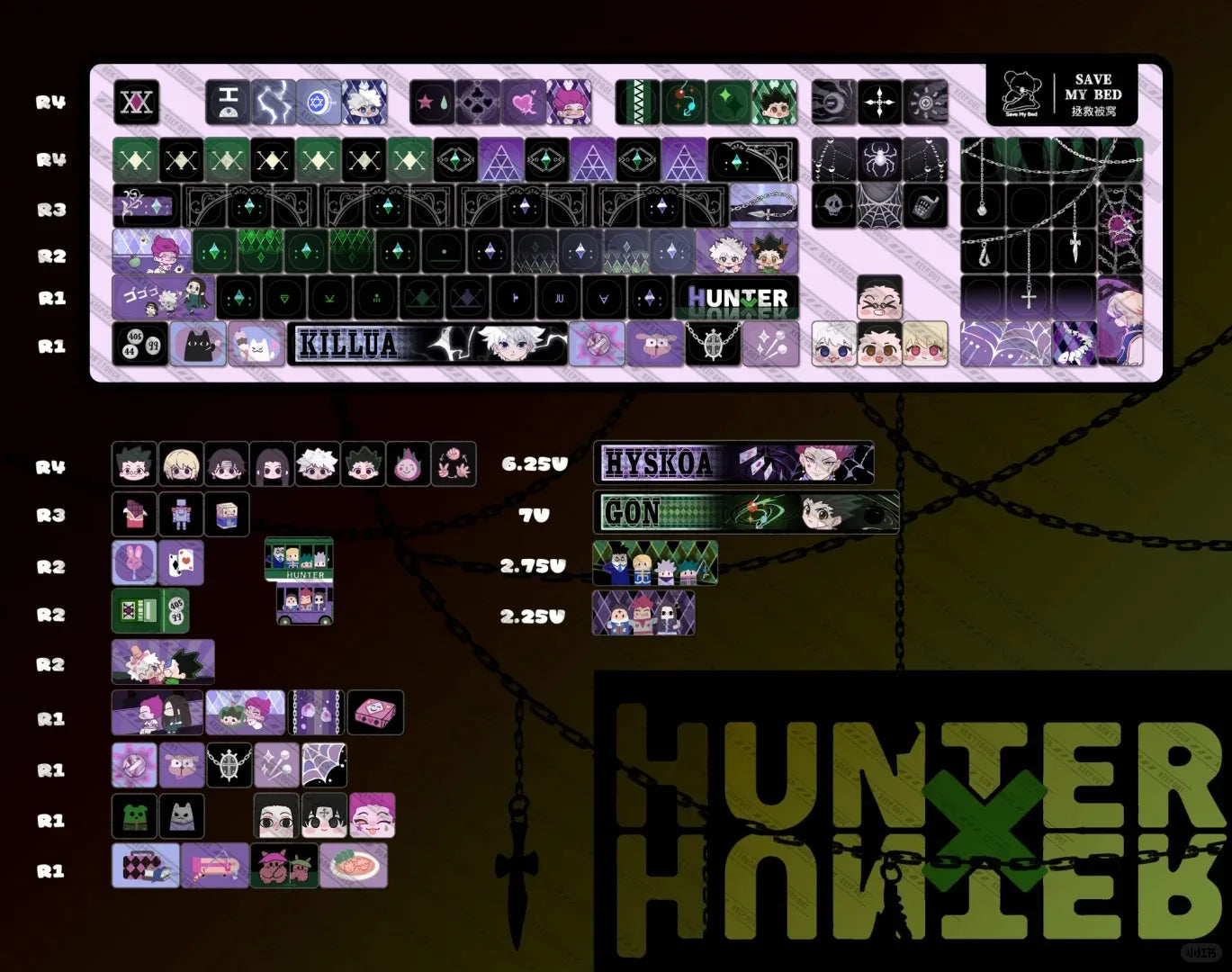 Hunter x Hunter Keycaps Anime Chreey Keycaps 142 Keys Gift Cute DYE Sublimation Mechanical Keyboard 2.25 U 2.75U for Alice