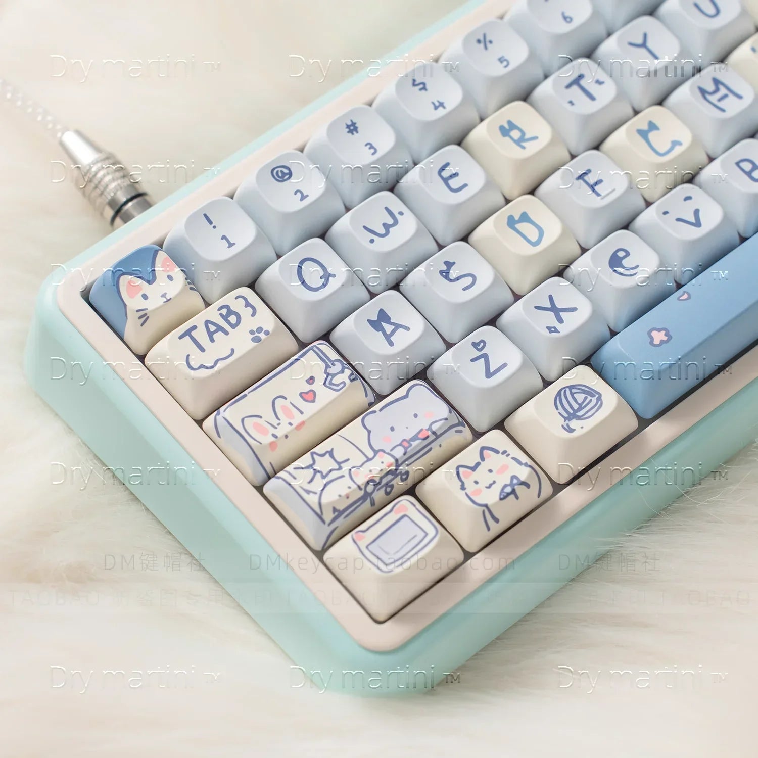 Blue Cat MOC Keycaps PBT 145 Keys Cute Girls for Cherry Gateron MX Switches Mechanical Keyboards