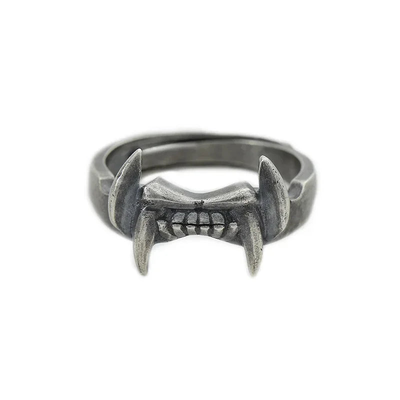 Devil Ram Horns Skull Open Ring for Men's Retro Satanic Cross Religious Amulet Jewelry
