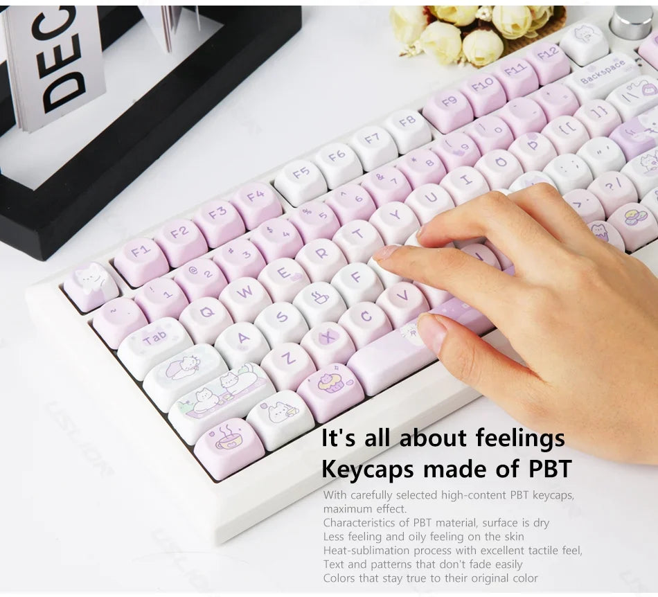 ULSION 132Keys MOA Profile Dog Cat Cartoon Keycaps for 61/64/68/78/84/87/96/104/108 Keys Gaming Mechanical Keyborad MX Swtiches
