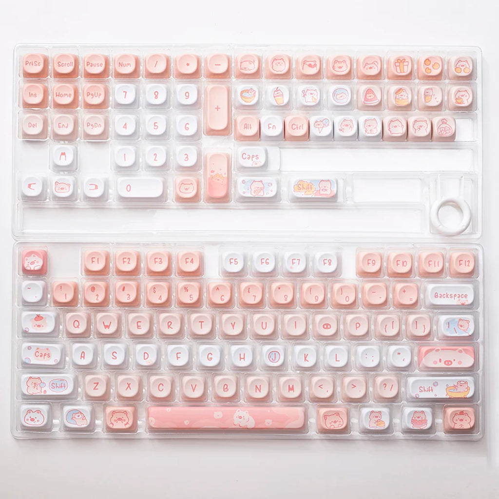 Cat Afternoon Tea Theme Purple Keycap 132 Keys MOA Height PBT Five-sided Sublimation Cute Keycaps for Mechanical Keyboard