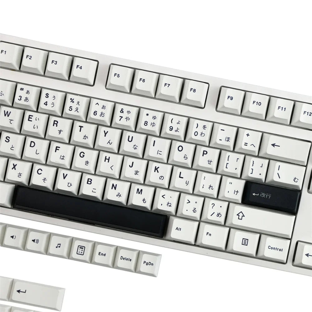 PBT Keycap Minimalist Black White Japanese Keycaps Cherry Profile 129 Keys For Mechanical and Optical Gaming Keyboard