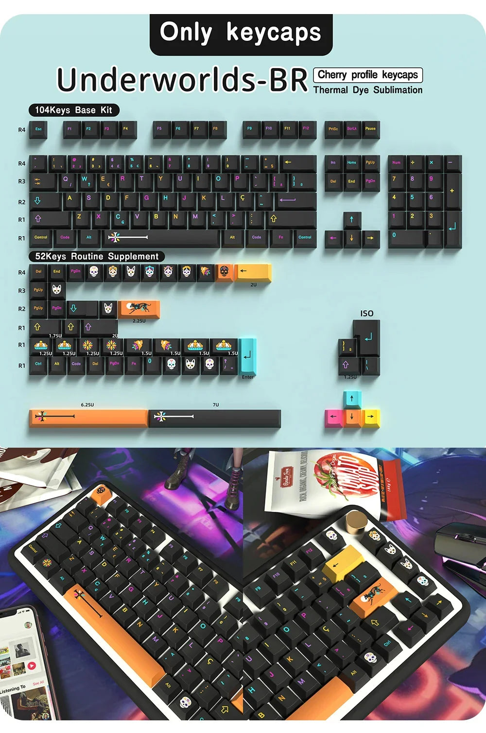 KYOMOT GMK Mictlán Theme Keycap PBT Underworld Keyboard Cap Cherry Profile Key Cap for MX Switch Mechanical Keyboard Accessory