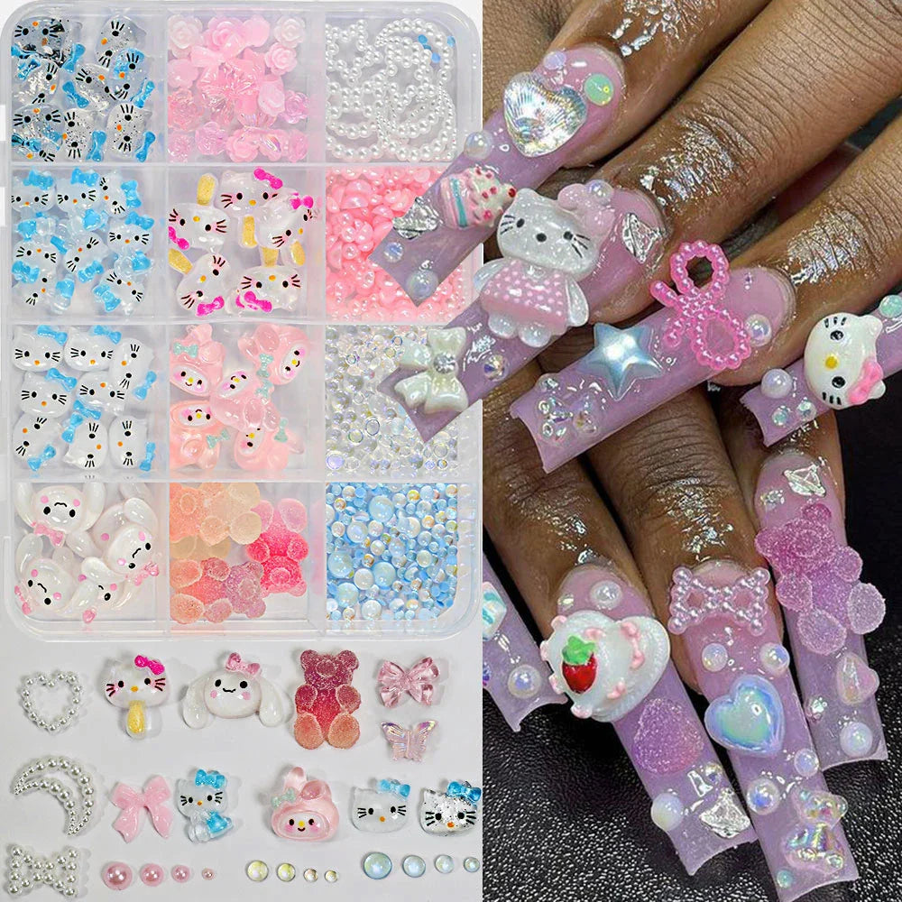 Kawaii Mixed Sanrio Y2k Nail Accessorie canvas Hello Kitty Pochacco Nail Rhinestone Gems Charms Manicure DlY Nail Parts for Girl