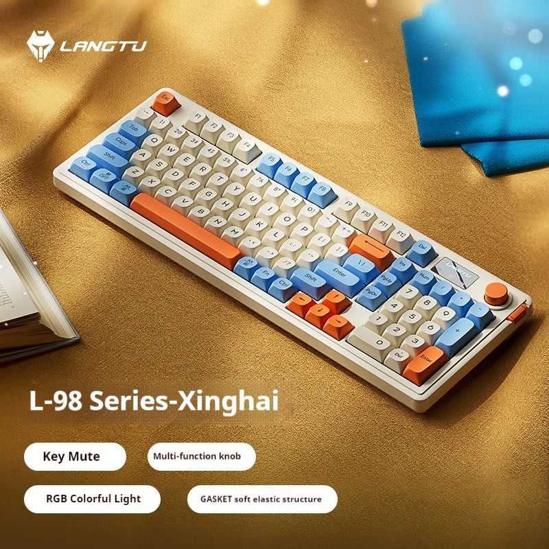 LANGTU L98 Membrane Keyboard Tri-mode Wireless Gasket Structure RGB Multifunctional Knob Customized Gaming Keyboard Pc Accessory