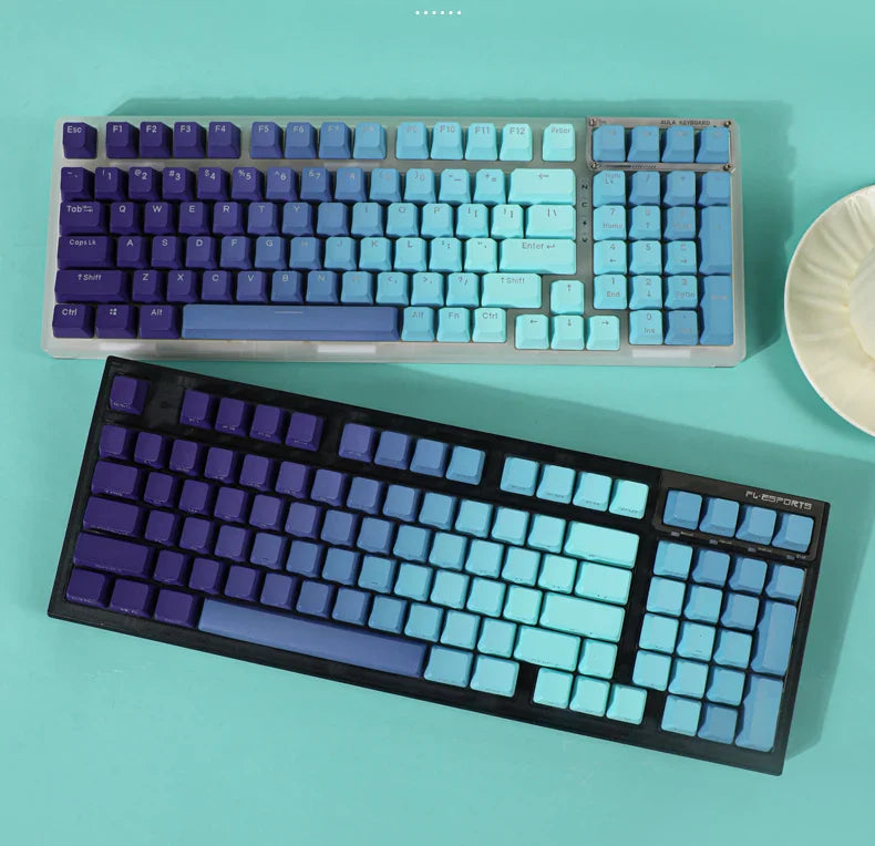 Green Lotus Gradient Keycaps Backlit Transparent Keycap OEM Profile PBT Side/Top Print Key Cap For MX Switch Mechanical Keyboard