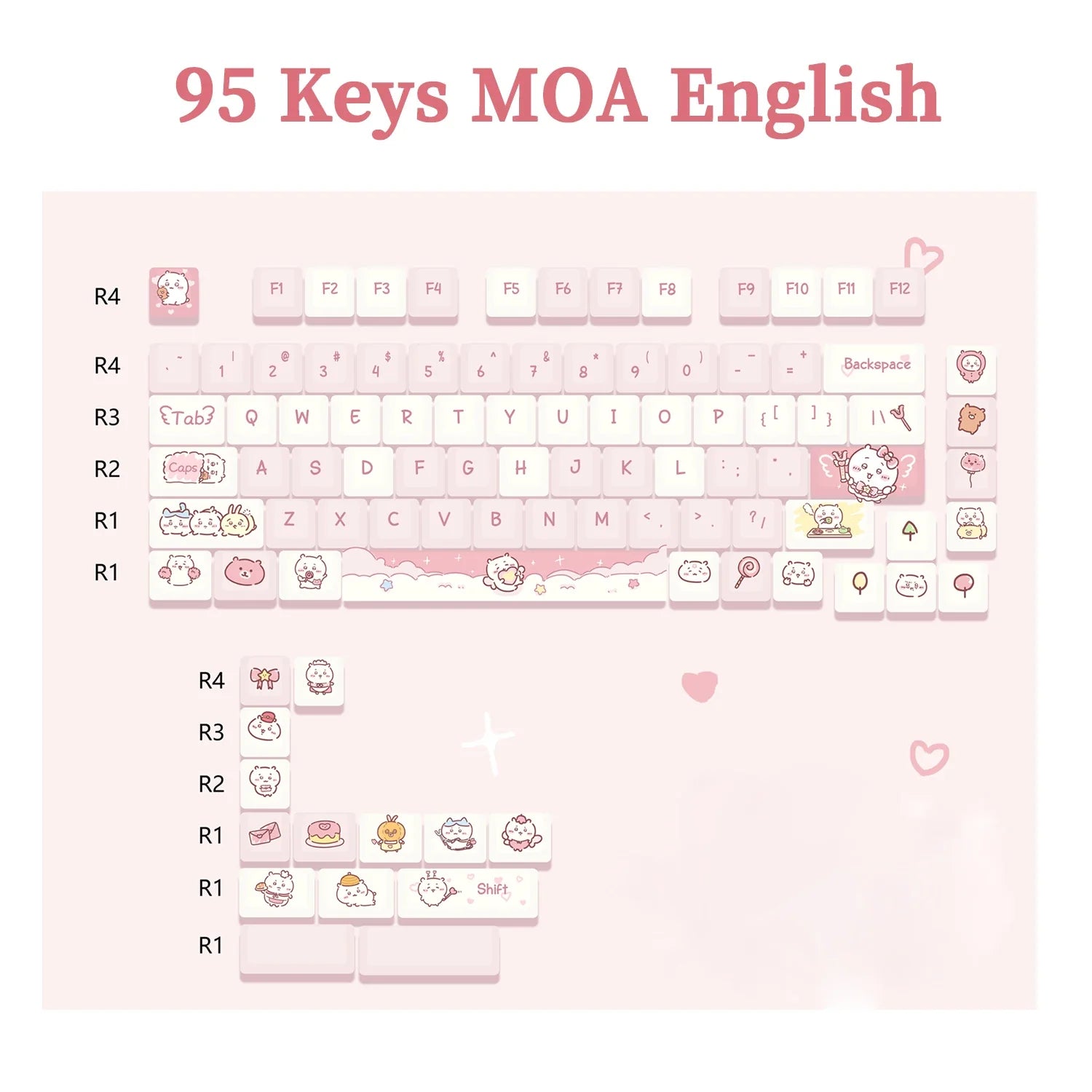 95 Keys artoon Cute Puppy Cat Kitty Keycaps GMK PBT Keycap MOA Profile Dye Sublimation For  DIY Mechanical Keyboard Girls Gift