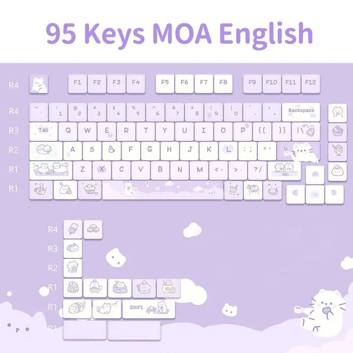 95Keys Cute Keycaps MOA Profile Cat Theme PBT Key Caps Pink Blue Puppy keycap for GK61 RK836 MX Switches Mechanical Keyboard