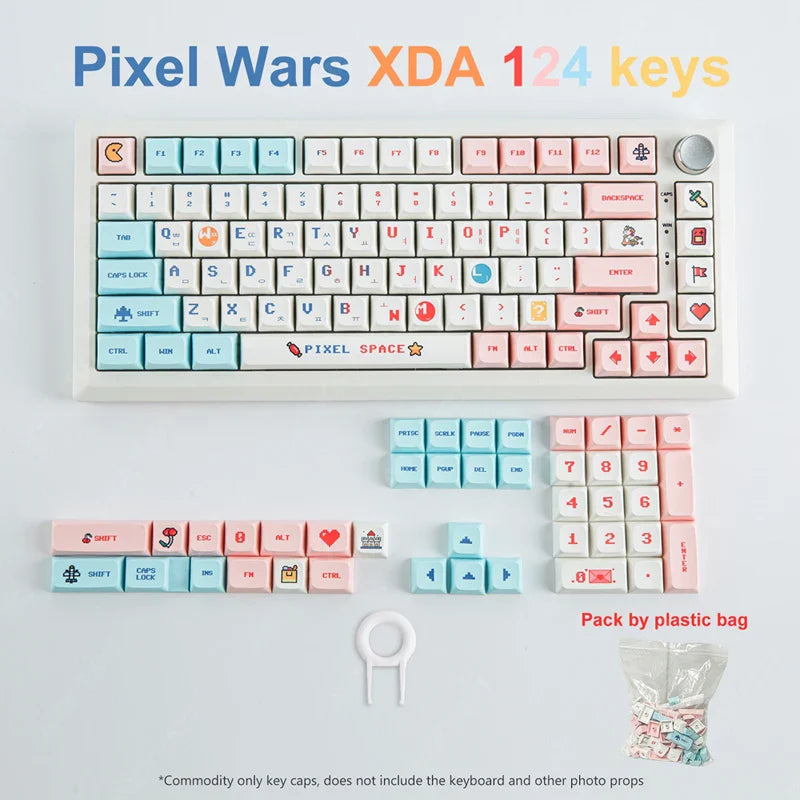 Candy Colorful 124 Keycaps XDA PBT Cartoon Keyboard Dye Sublimation for DIY Custom Mechanical Gaming Wear-Resistant Keycaps Kit