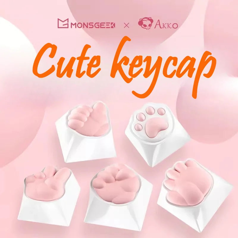Mongseek Super Cute Cat Claw KeyCap Girl Powder Mechanical Keyboard Key Cap Soft Silicone Cross Shaft Universal Birthday Gifts