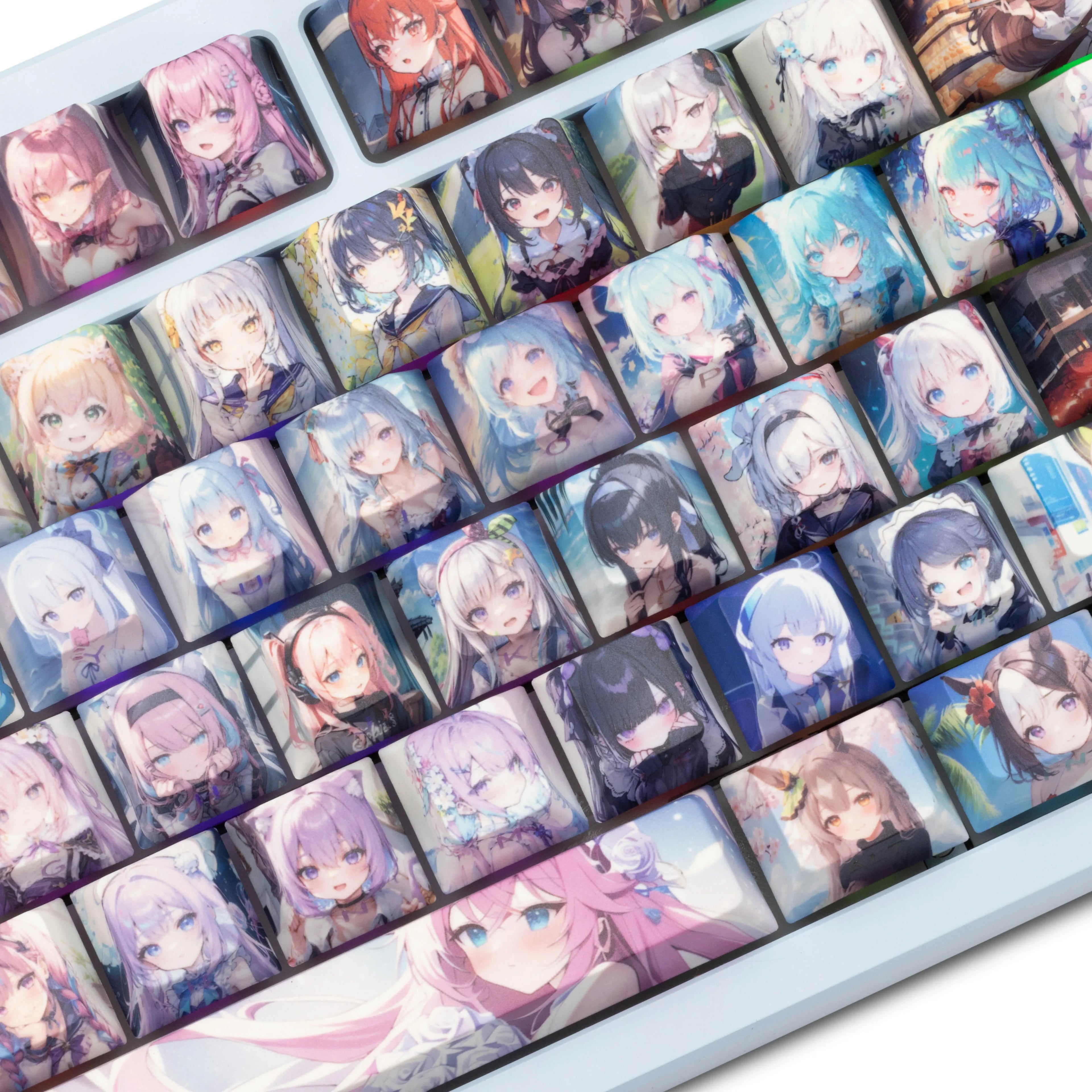 Anime Girls Smile Album Theme Keycap Set 130 Keys Cherry Profile PBT Dye-sublimation MX Switch Keycaps for Mechanical Keyboards