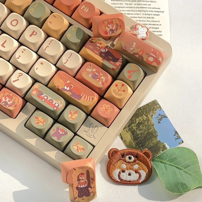 MiFuny Forest Cute Raccoon Mechanical Keycaps MAO Height with Slope 5 Side Heat Sublimation 111 Keys Accessories Not Keyboards