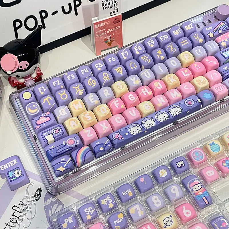 Cat Candy Planet Keycap Pbt Material SOA Height Full Five-Sided Sublimation Process Round And Cute Diy Purple Rainbow Keycaps