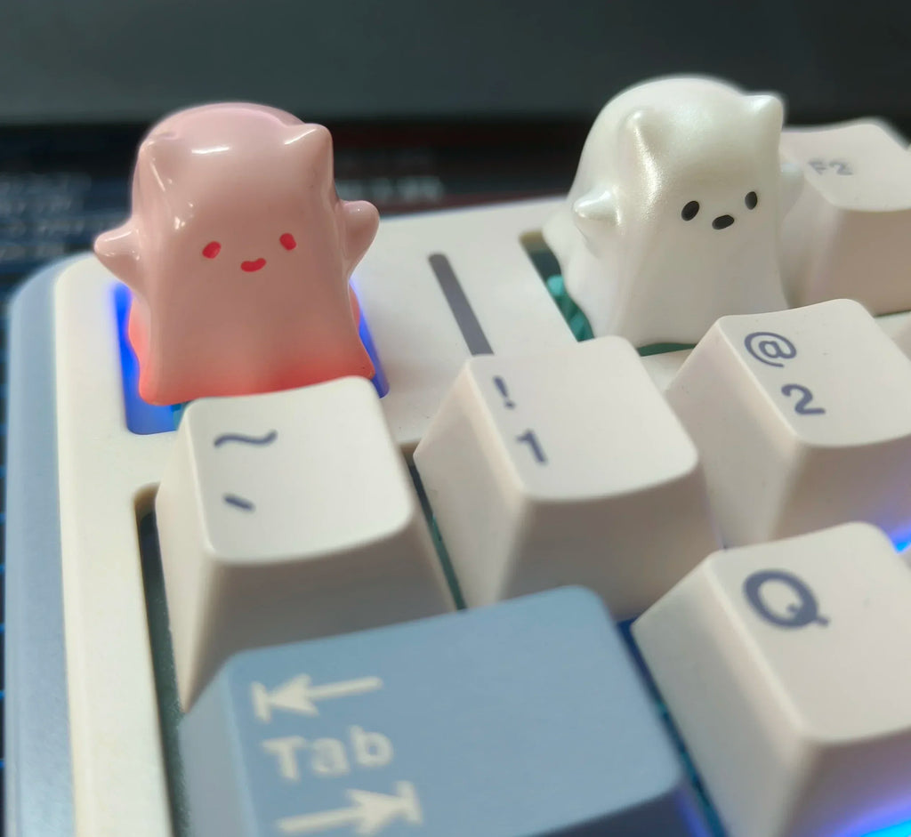 Cute Animal Keycaps Ghost Cat Mechanical Keyboard Keycaps Accessories Purple Pink Cartoon Resin Customized Keycaps Girls Gift