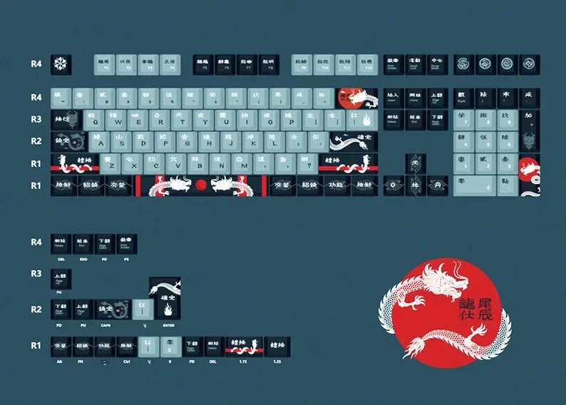 Dragon theme side engraved transparent keycap original PBT five-sided sublimation 68/84/87/98/104