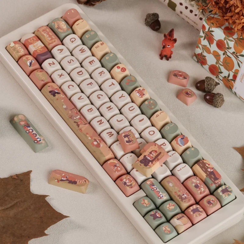 MiFuny Forest Cute Raccoon Mechanical Keycaps MAO Height with Slope 5 Side Heat Sublimation 111 Keys Accessories Not Keyboards