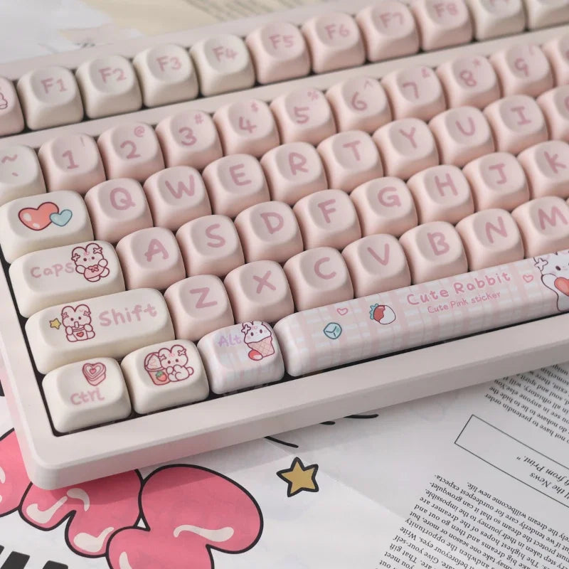 Mathew Tech Snack Bunny Keycap Pink Keycaps MOA Profile PBT Sublimation Mechanical Keyboard Keycaps Suitable for Girls To DIY