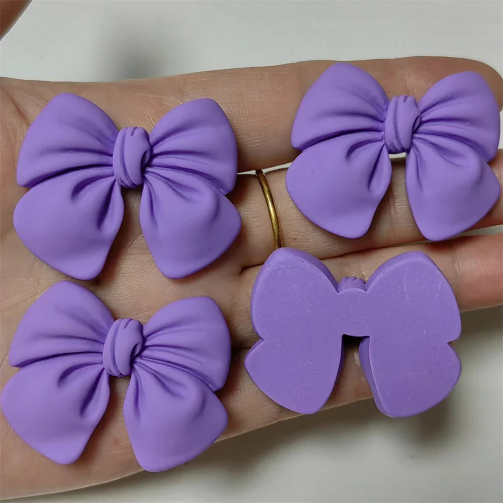 5Pcs Kawaii Pink Rose Red Purple Blue Matte Texture Flatback Large Bow 3D Handcraft Junk Phone Case Car Decorations Charm Supply