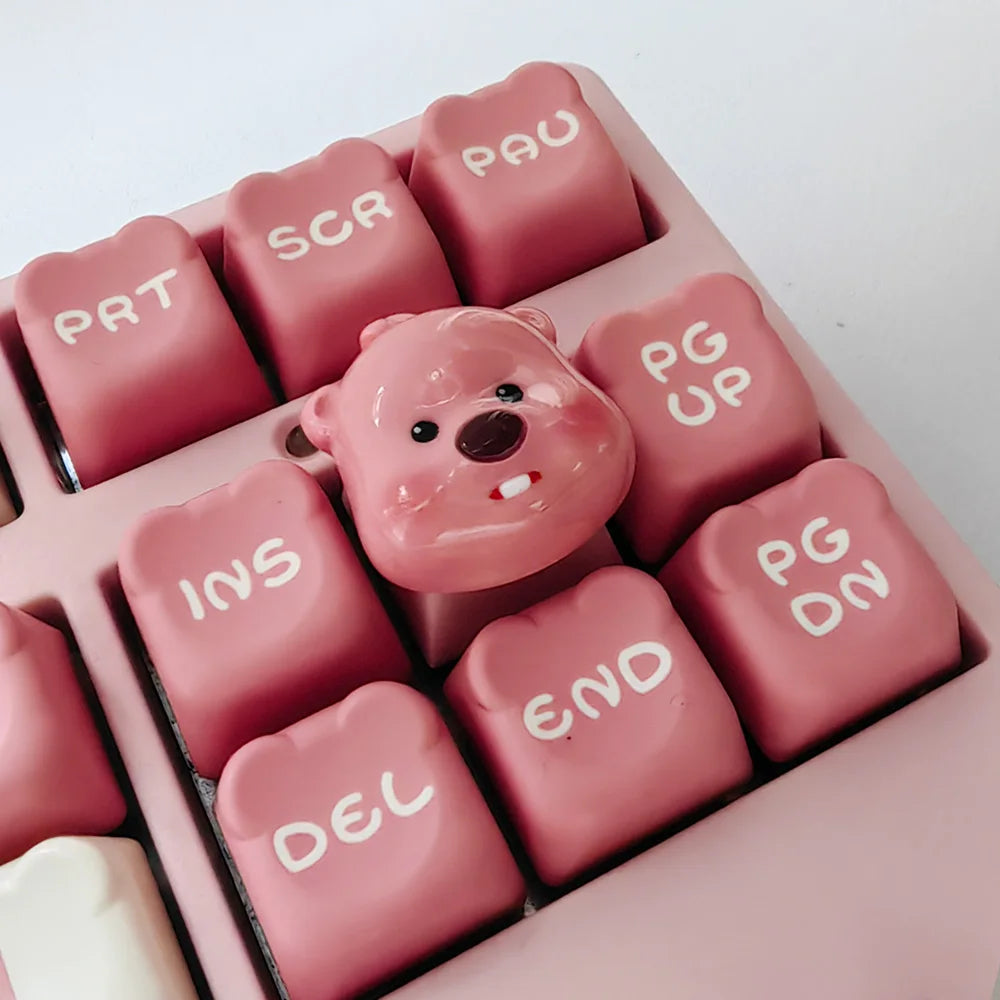 Cute 3D Cartoon Beaver Ruby Personalized Keycap for Mechanical Keyboard Pink ESC Decorative Keycap Loopy Keycap