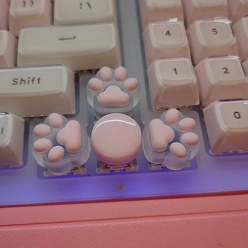 1PC Silicone Cute Transparent Pink Soft Cat Paw Keycap Cross Axis Mechanical Keyboard Resin Drip Glue Animal Cat Paw Keycap