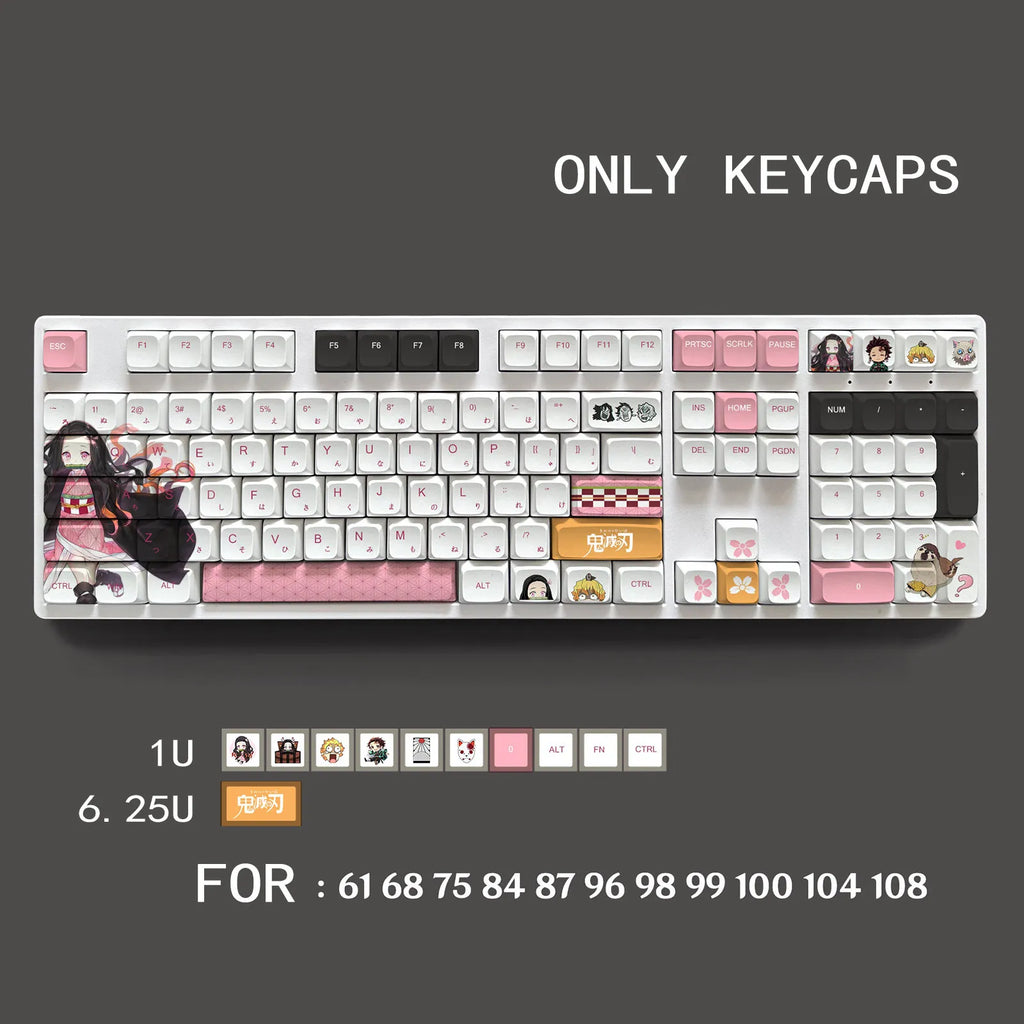 Demon Slayer Pbt Material Keycaps Set for ANSI Mechanical Keyboard XDA Profile for 68 75 84 98 99 100 104 108 etc Only Keycaps