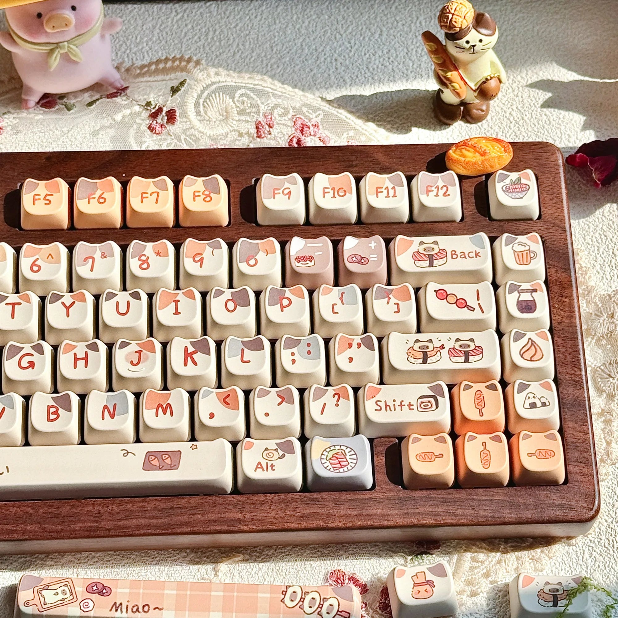 MAO Profile Sushi Cat PBT Dye Sub Keycaps Cute Set For Cherry Mx Switch Gaming Mechanical Keyboard GMK67 Keycap 6.25u 7u Space