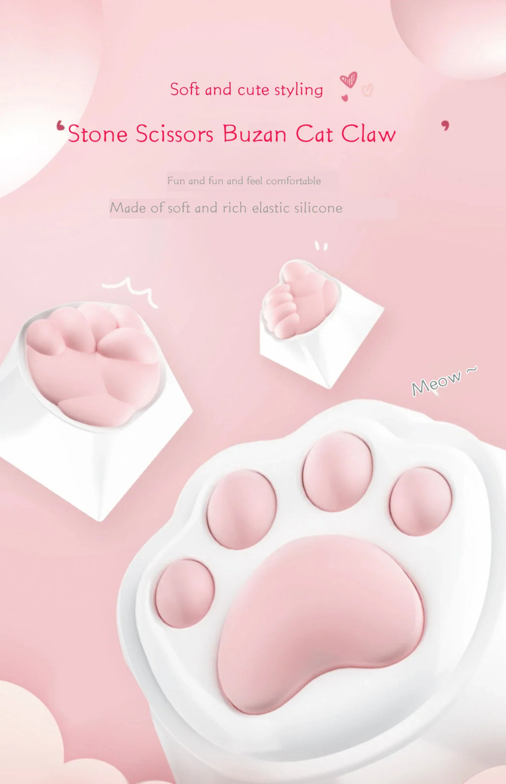 Cute Cat Claw Stone Scissors Cloth Praise Keycap Soft Silicone Oem High Beauty Girl Heart Girl'S Holiday Free delivery Gift