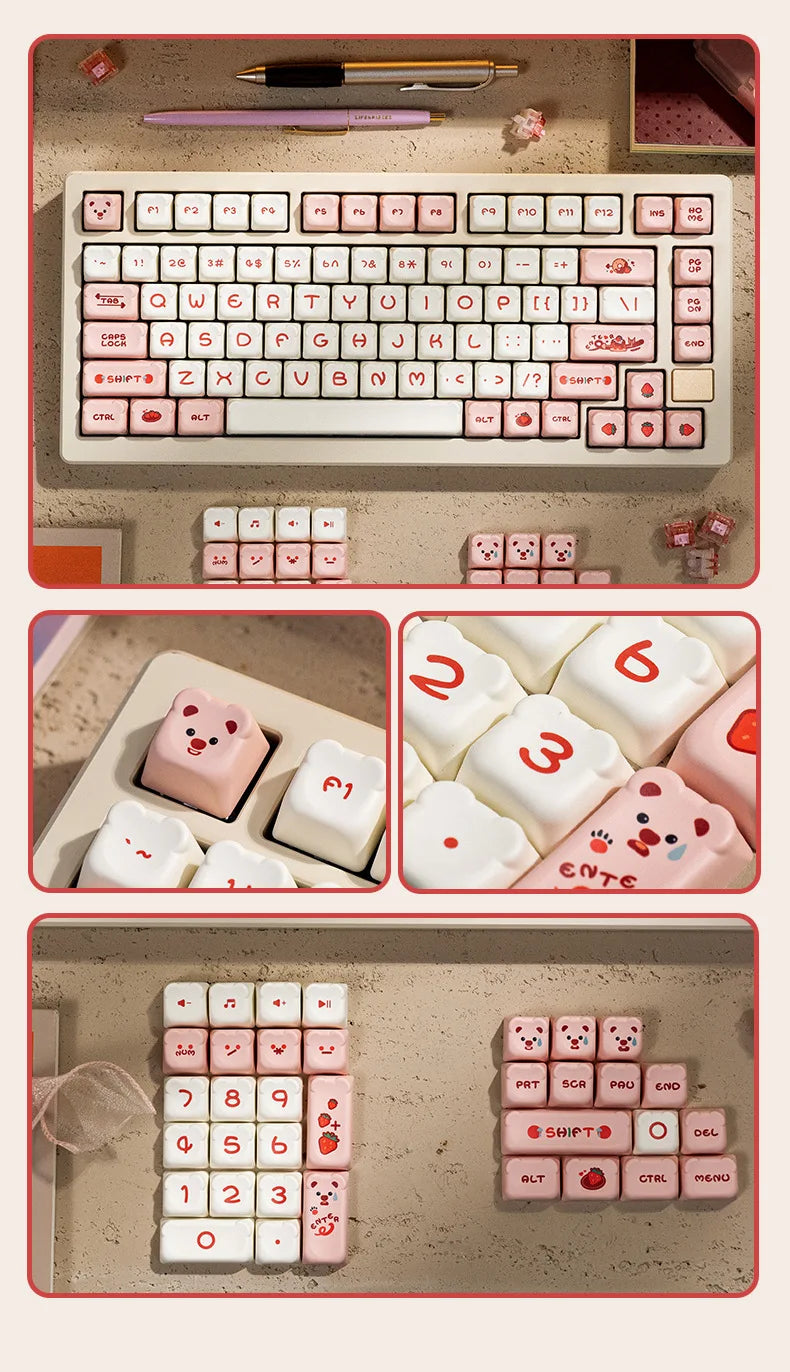 AKKO cute bear head theme keycaps PBT material two-color injection molding school office mechanical keyboard keycaps