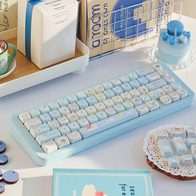 Cute Meow Keycaps Cat Head MAO Profile PBT Square Key Cap Thermal Sublimation Mechanical Keyboard Keycap Cat Set For Girls Gift