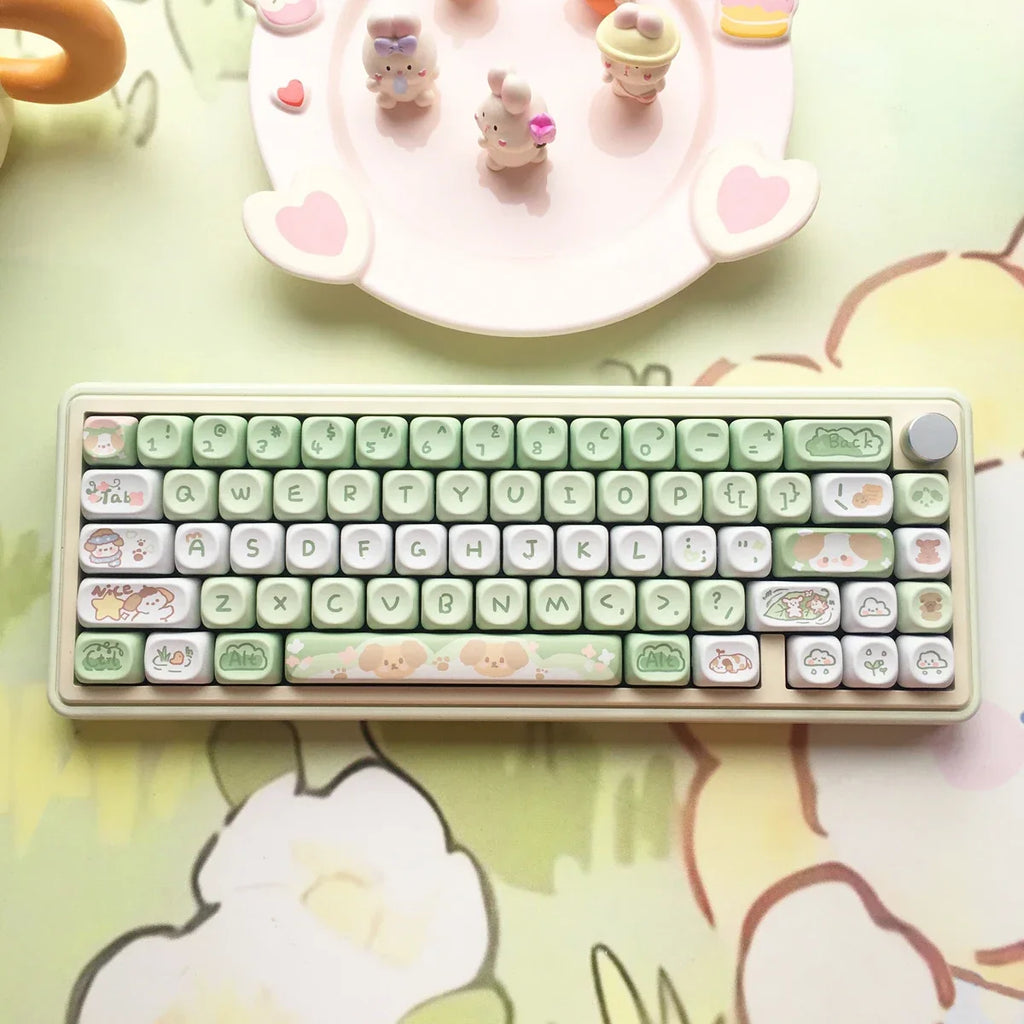 95Keys MOA Profile Cat Theme PBT Key Caps Pink Blue Puppy Cute  Keycaps for GK61 RK836 MX Switches Mechanical Keyboard