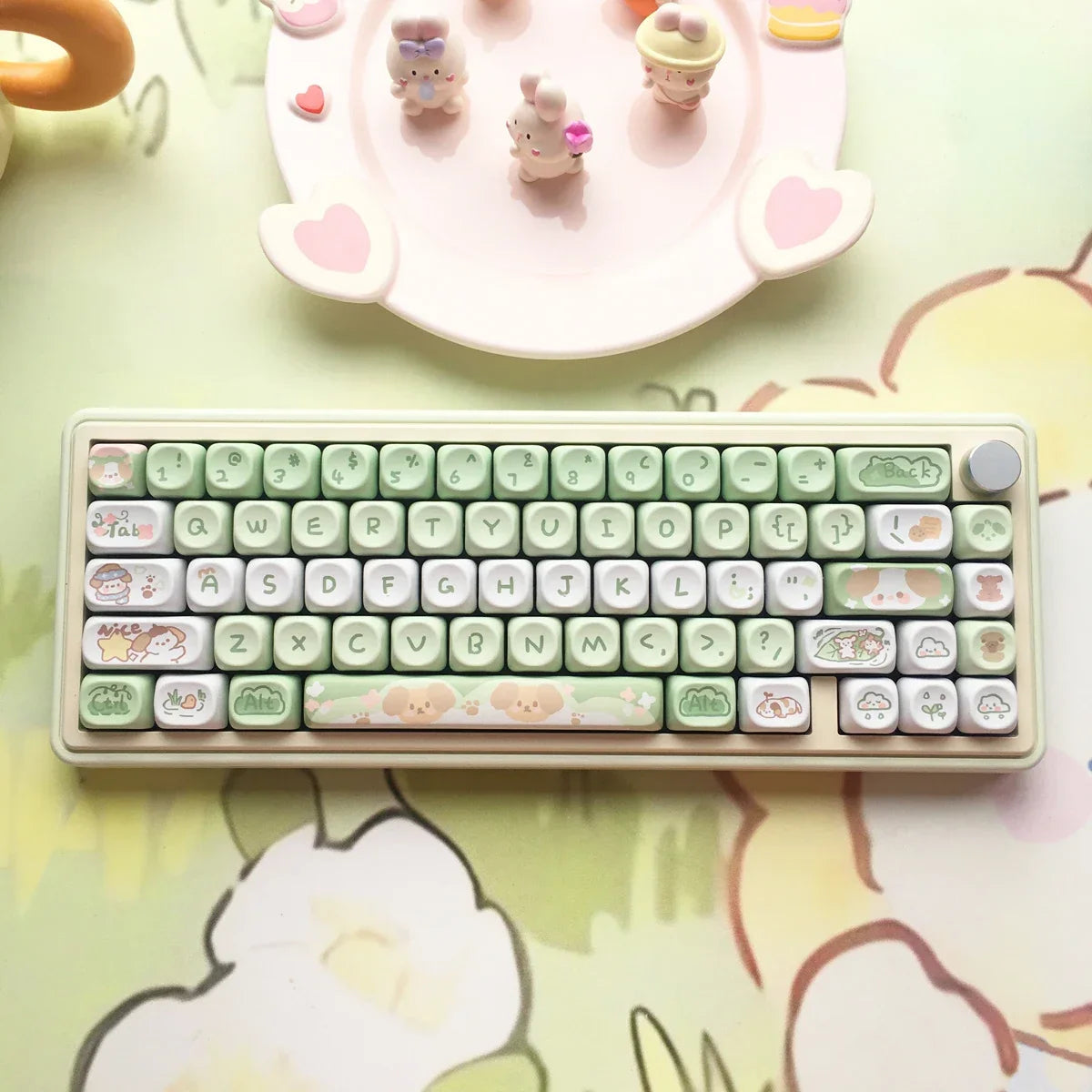 95Keys MOA Profile Cat Theme PBT Key Caps Pink Blue Puppy Cute  Keycaps for GK61 RK836 MX Switches Mechanical Keyboard
